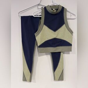 FP Movement by Free People Navy and Olive Green Mock Neck Top